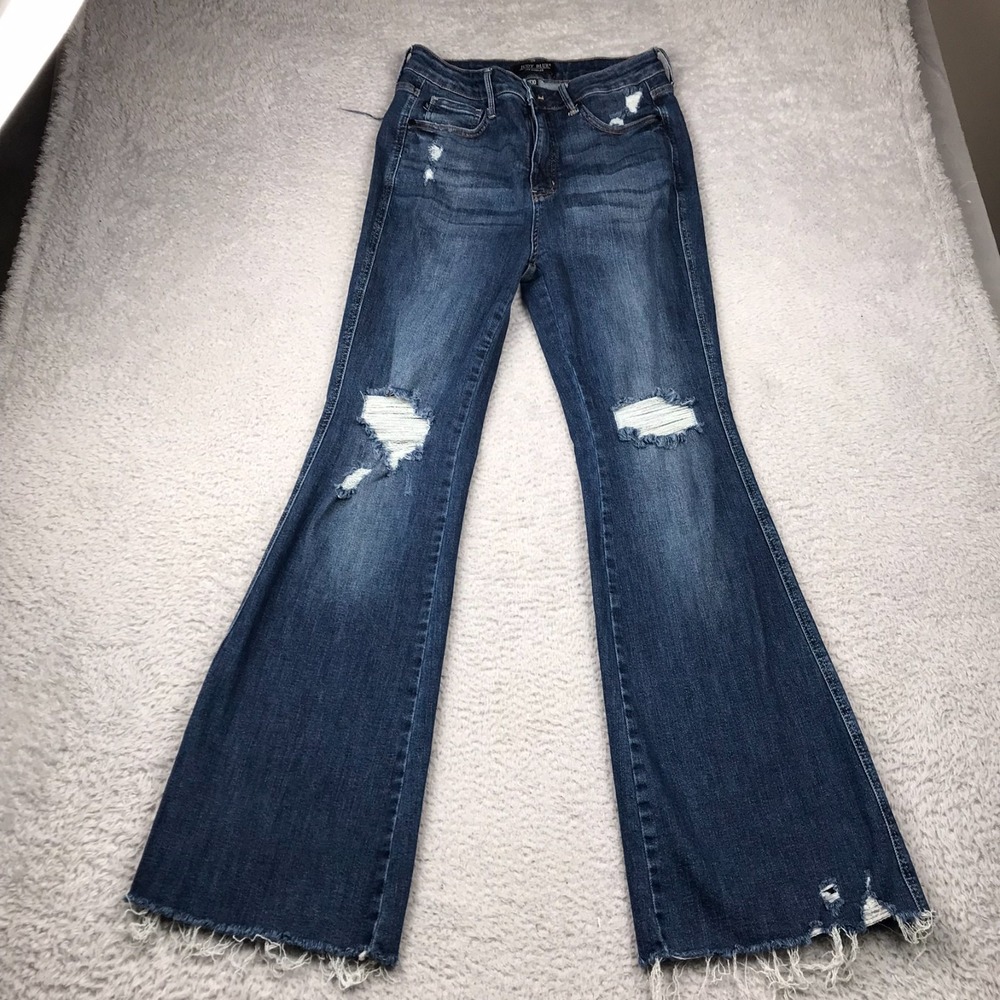 Judy Blue Flare‎ Jeans Womens 11/30 (30x32) Distressed Tummy Control Fray Hem